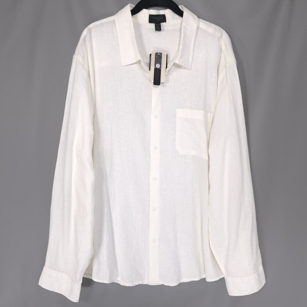 MAGASCHONI Mens New XXL Shirt Button Down EUROPEAN Linen Blend White GM50108M